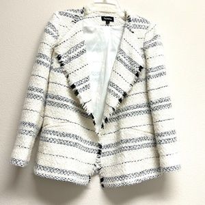 Express S Stripped Draped Boucle Blazer Long Sleeve Open Front Lined Ivory White